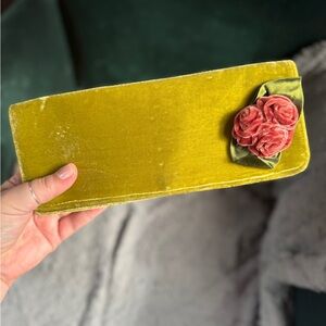 Green Velvet Clutch with Rose Accent